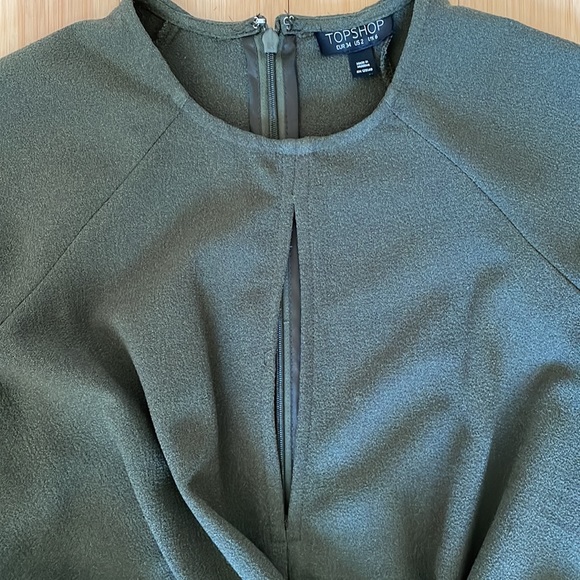 TOPSHOP | Olive Green Bell Flare Sleeve Keyhole Mini Dress US Size 2 - Picture 8 of 8